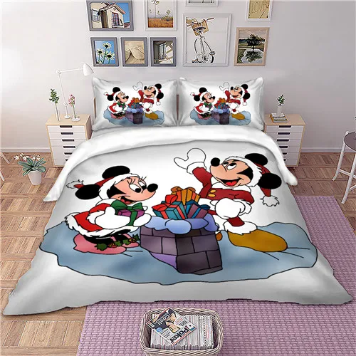 2 Disney Рождество Микки Минни постельное белье 3D мультфильм пододеяльник наволочка queen King Размеры домашний текстиль для взрослых детей подарок - Цвет: 2