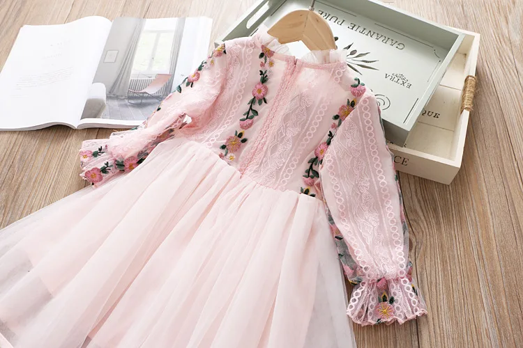 Модное кружевное платье с вышивкой для девочек; коллекция года; сезон весна