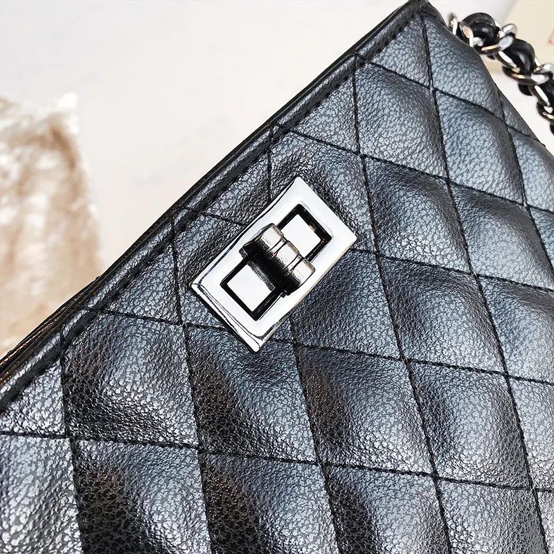 

2018 New Style Fashion Korean-style Rhombus Chain Cross Lock Bucket Bag Shoulder Diagonal WOMEN'S Bag
