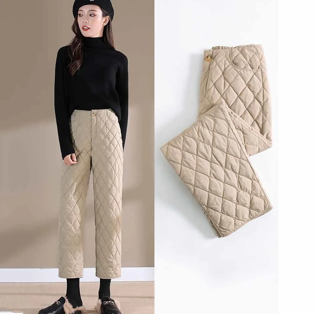 High waist Loose Women Winter Warm Down Cotton Pants Padded Quilted