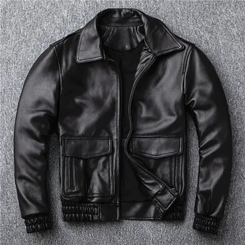 

Air force pilot leather jacket New Zealand head layer sheepskin leather leather men's short flight suit jacket on sale