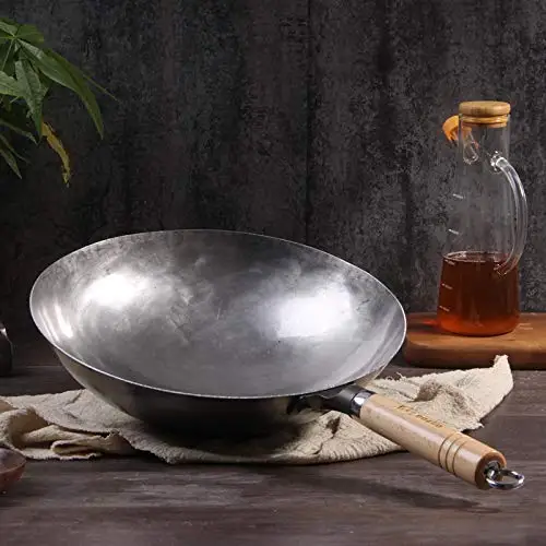 Железные ручной ковки ВОК, профессиональная Китайская традиционная сковорода вок Бытовая кухонная посуда с деревянными ручками, без испарений, антипригарная