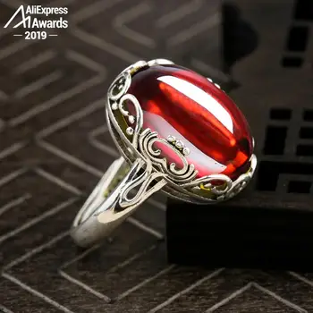 

13*18mm 6.18 Sale S925 Sterling Silver Australia Ruby Rings good taste Rings handicraft Gemstone Retro Chalcedony