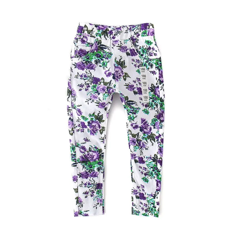 Новые детские хлопковые узкие брюки с цветочным принтом на весну и осень От 3 до 5