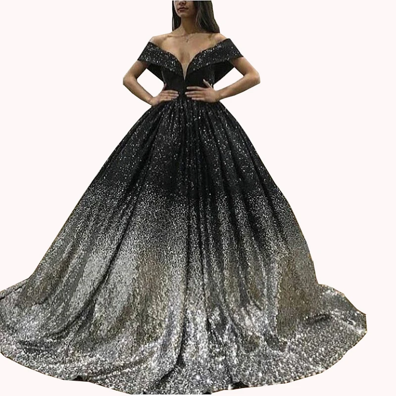 Long Sequins Puffy Ball Gown Arabic Evening Dresses Moroccan Kaftan Formal Party Gown - Цвет: Многоцветный