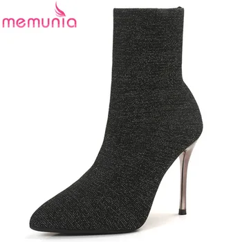 

MEMUNIA 2020 Newest Elastic socks boots woman solid colors pointed toe sexy high heels ladies autumn winter ankle boots women