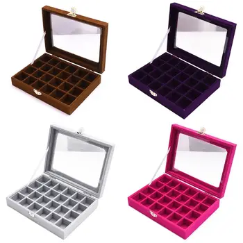 

24 Grids Jewelry Tray Velvet Case Ring Earring Necklace Trinket Organizer Box