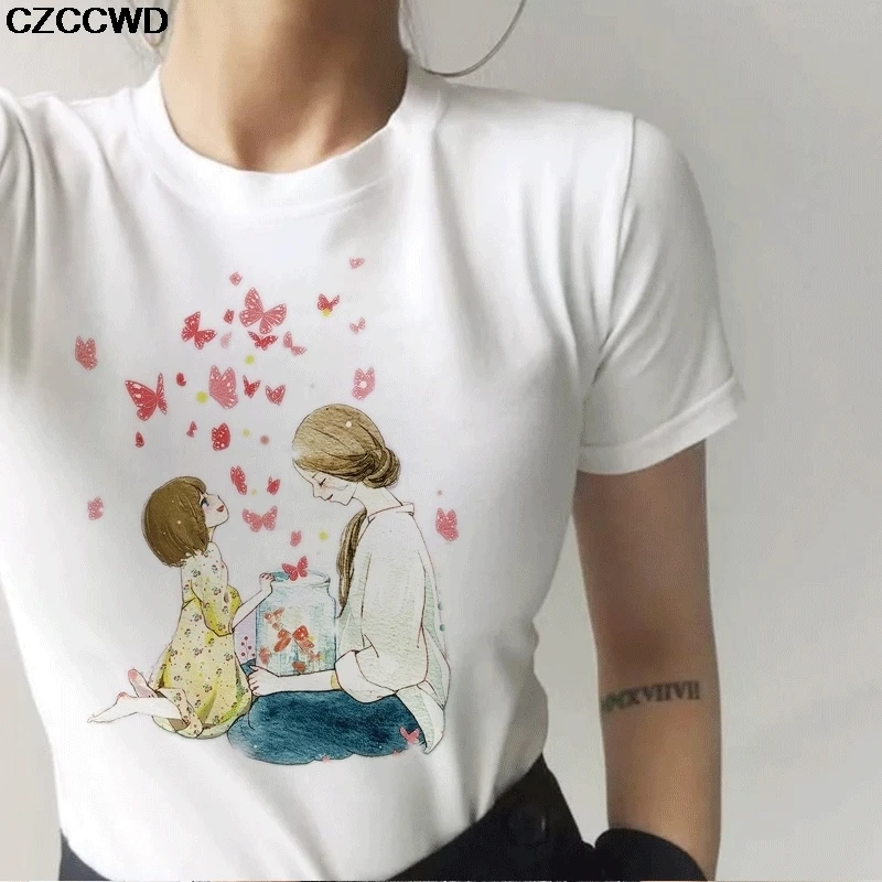 Mother's Day Gift Summer Casual Women T-shirts Ulzzang Streetwear Kawaii Print Tshirt Korean Tops Harajuku Short Sleeve T Shirt
