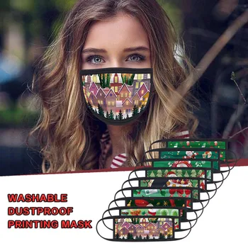 

1PC Unisex Protect Spitting Protective Christmas Face Mask Adjustable Soft Washable Printed Pattern Mascarilla Navida
