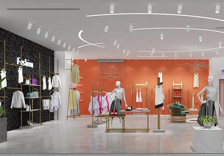 Clothing store display rack floor-style gold stainless steel clothes special shelf wall women's clothing rack wall hanger