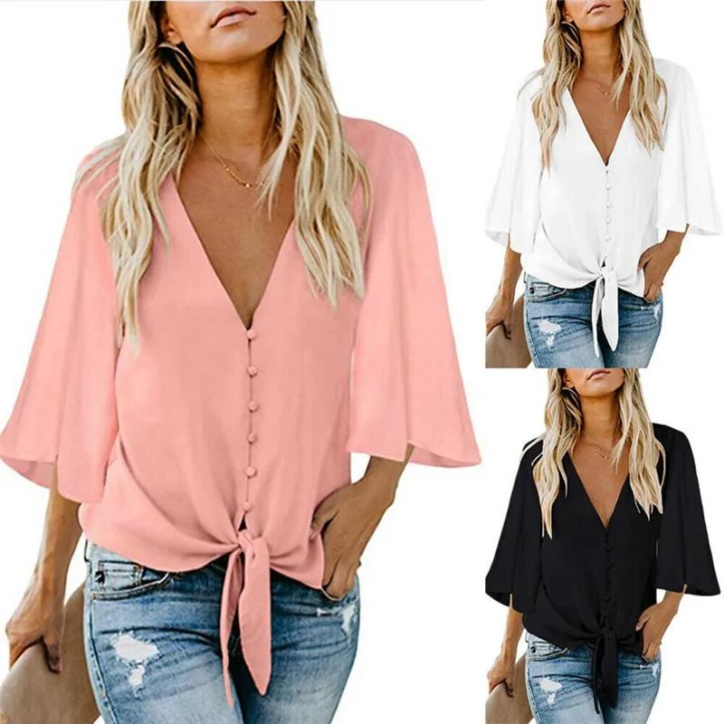 2019 Women Chiffon Blouse Shirt Fashion Sexy BatwingSleeve Womens Tops V-neck Button Blouses Office Ladies Shirts Plus Size 2019 Women Chiffon Blouse Shirt Fashion Sexy BatwingSleeve Womens Tops V-neck Button Blouses Office Ladies Shirts Plus Size