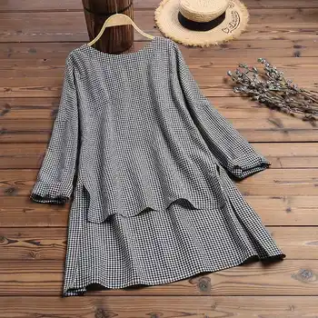 

ZANZEA Women Plaid Shirt Female Casual Loose Check Blouse 2020 Vintage Lady Long Sleeve Cotton Linen Blusas Plus Size Tunic Tops