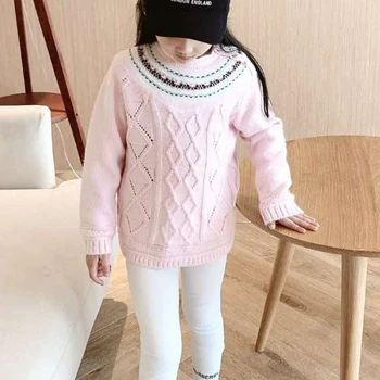 

In Stock 2020 New Autumn BP Girl Sweater Kids Winter Sweaters Round Neck Pink Knitted Jacquard Sweater Toddler Girl Fall Clothes