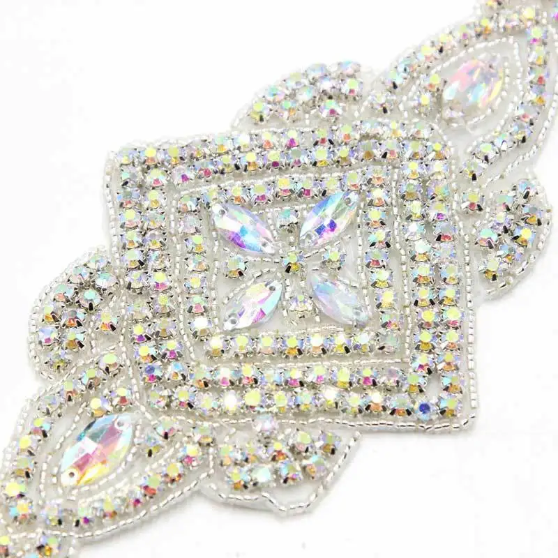Crystal Rhinestone Beaded Applique Wedding Bridal Dress Belt Sash Sewing Crafts