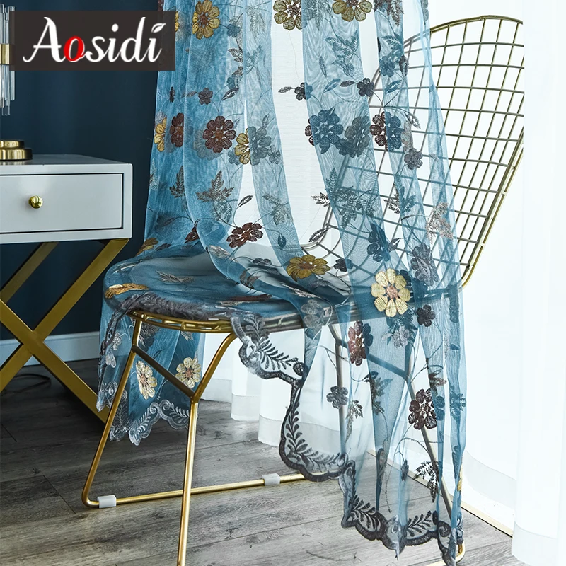 AOSIDI, Современные художественные тюлевые шторы с вышивкой для гостиной, спальни, на окно, Цветочная вуаль, занавески на заказ, высокое качество, драп 3D