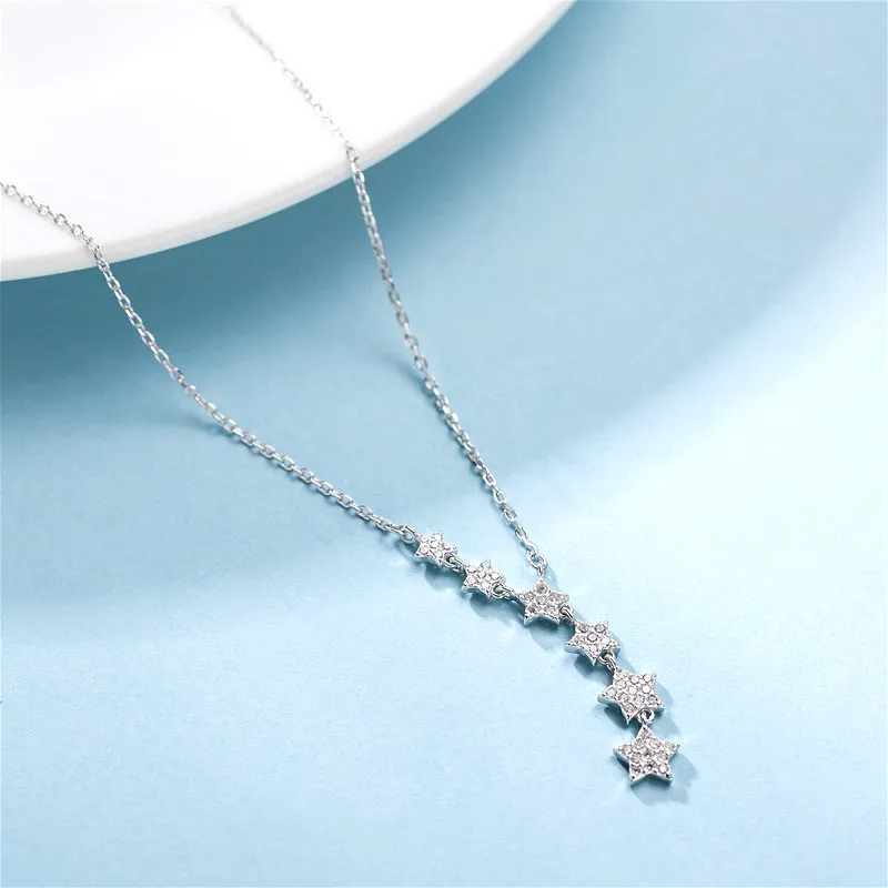 

Fengxiaoling New Fashion Really 925 Sterling Silver Simple Zircon Multiple Stars Pendant Necklaces For Women Party Jewelry