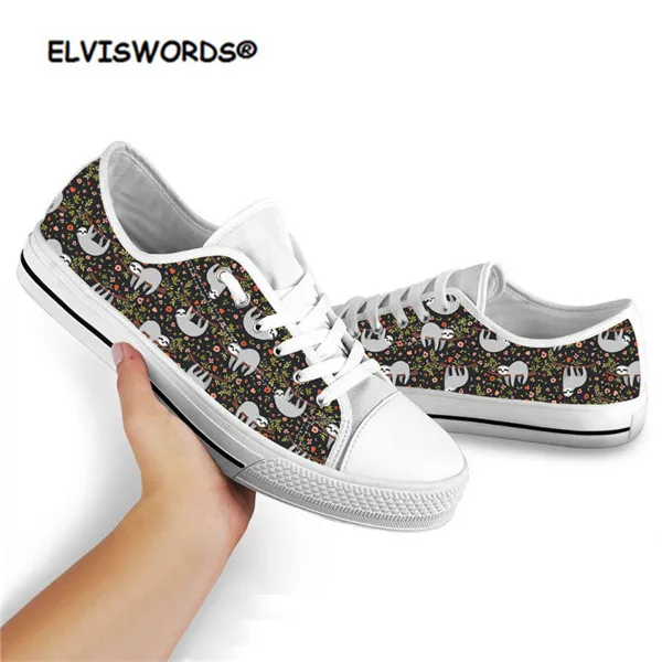 ELVISWORDS Cute Animal Sloth Print Classic Low Style Women Shoes Flats Canvas Vulcanized Sneakers for Ladies Girls Zapatos Mujer - Цвет: HXA27Z39A
