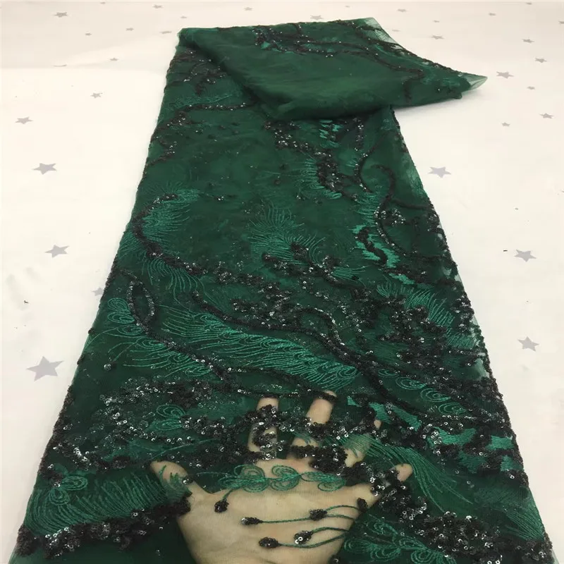 

Темно-зеленый африканский тюль кружевная ткань 2021 нигерийская Высококачественная кружевная французская Тюль Свадебная кружевная ткань с блестками