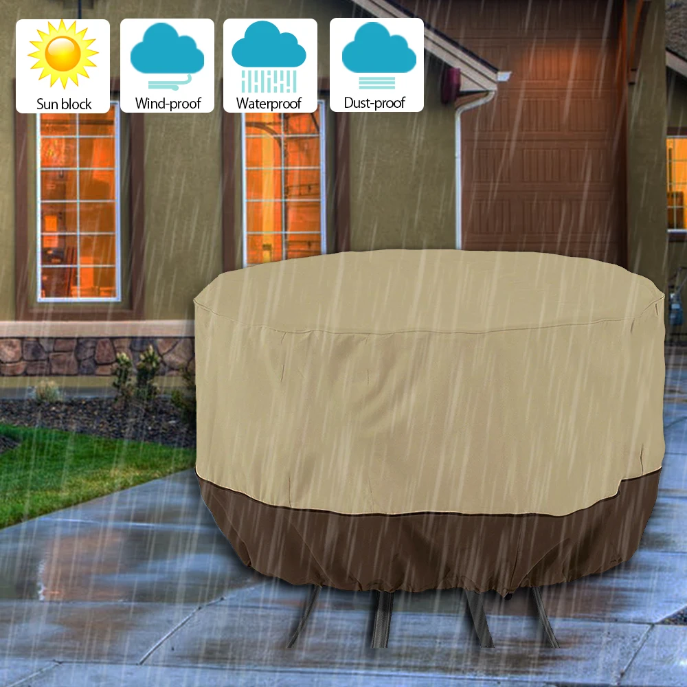 

Round Dust Covers Patio Table Cover Outdoor Garden Chair Waterproof Cover UV Sun Protection Oxford Cloth Foldable Drawstring