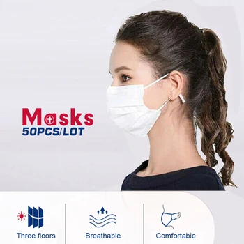 

50PCS Disposable Protective Mask 3 Layers Dustproof Facial Protective Cover Masks Maldehyde anti-virus bacteria Masks