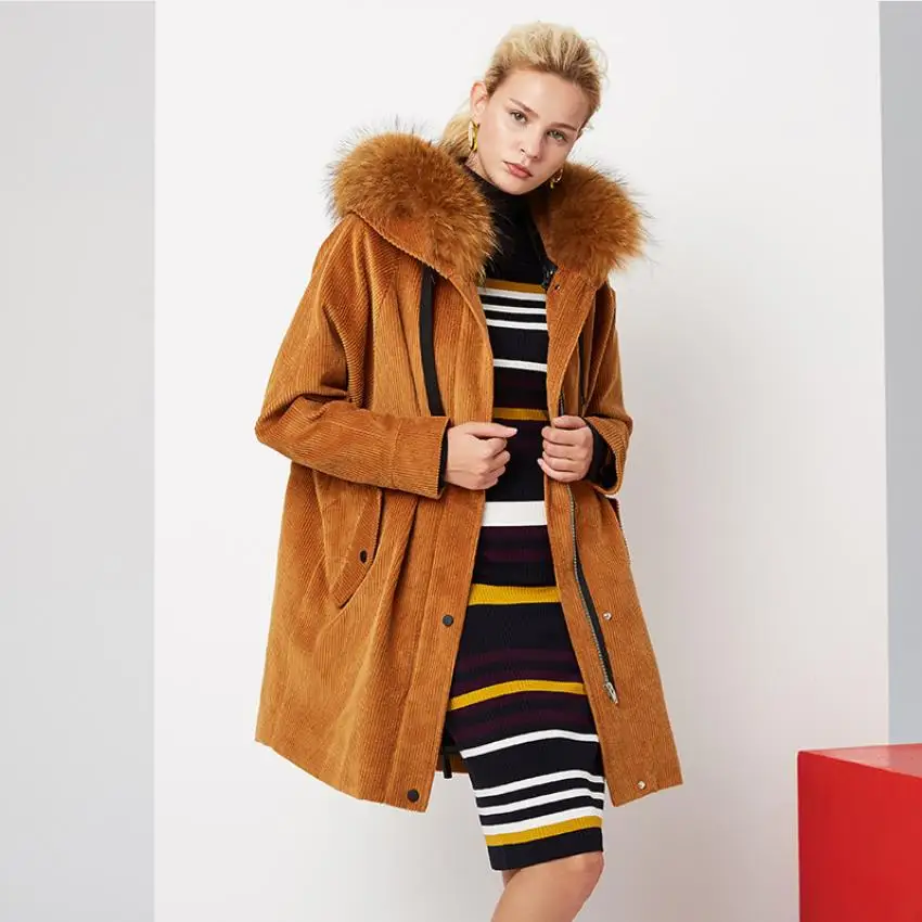 yellow Winter New arrival goose down linner thicker warm Down parkas female Thicken warm hooded velvet fabric goose down coat F155 - Цвет: yellow