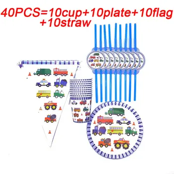 

Happy Birthday Party Decor Cartoon Cars Trucks Cups Plates Banner/Flags Plastic Straws Disposable Set Kids Shower Party Supplies