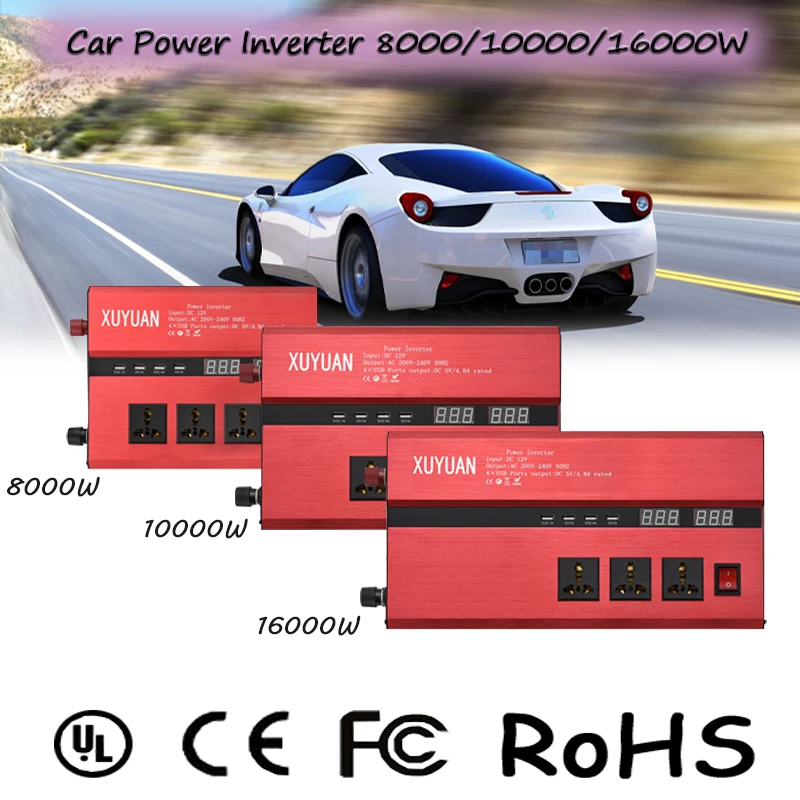 Автомобильный инвертор 16000/10000/8000W DC12V до 110 12V/24V 220V ЖК-дисплей Дисплей с Порты USB