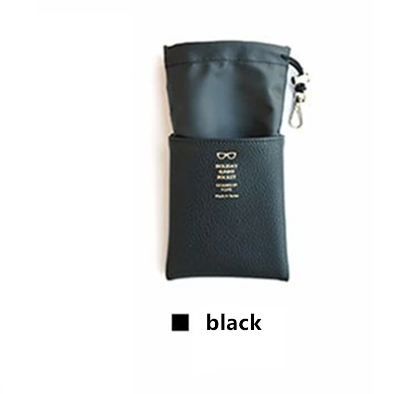 black PU Leather Lightweight Waterproof Cloth Glasses Protector Case Hook Waterproof Eyewear Rope Push-Pull Closure Sunglasses Bag - Цвет: black