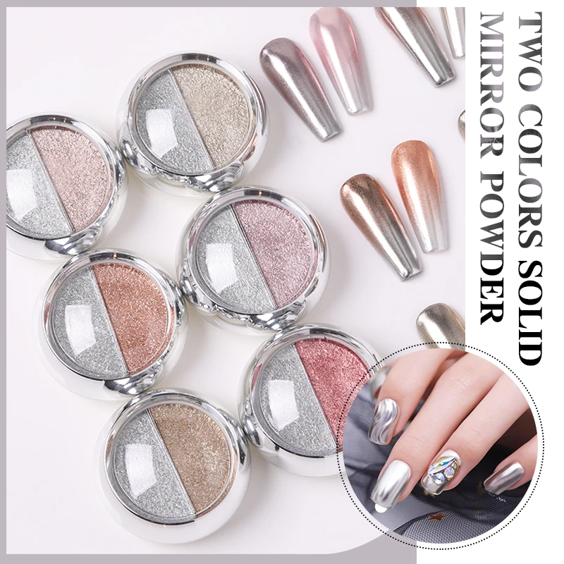 

BORN PRETTY 1 Box Mirror Nail Powder Two Color Nail Dust Powder Silver Gold Nail Glitter Chrome Pigment Nail Art Decoration