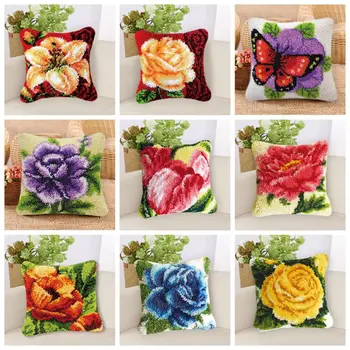 

Prajna Latch Hook Kit Rug Cushion Pillow Mat DIY Craft Flowers Knit Cross Stitch Needlework Crochet Embroidery Accessory 50x50cm