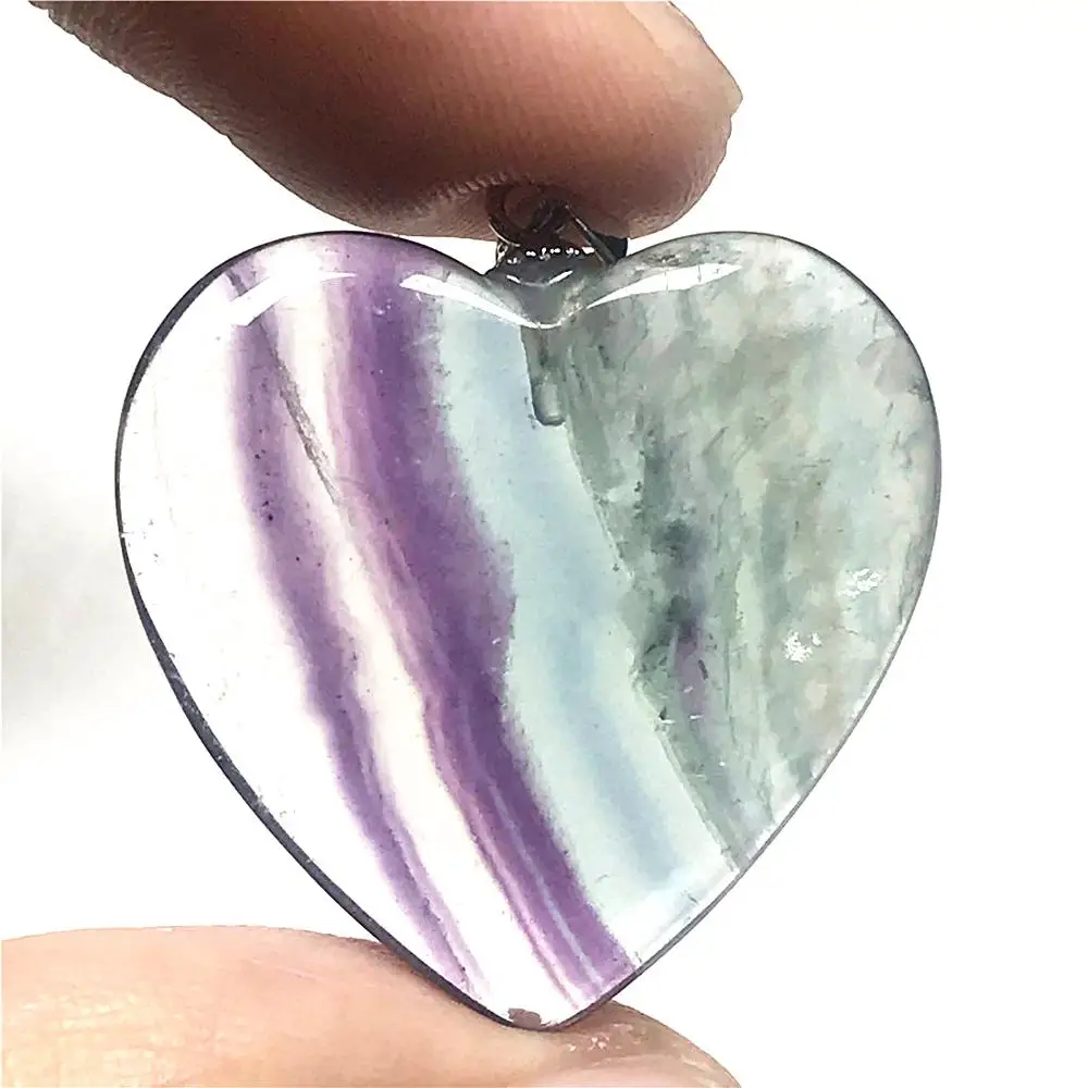 

Real Natural Rainbow Fluorite Heart Pendant For Woman Man 26x5mm Love Crystal Beads 925 Silver Purple Gemstone Jewelry AAAAA
