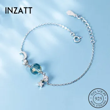 

INZATT Real 925 Sterling Silver Zircon Moon star Bracelet For Charming Women Party Classic Fine Jewelry Cute Accessories Gift