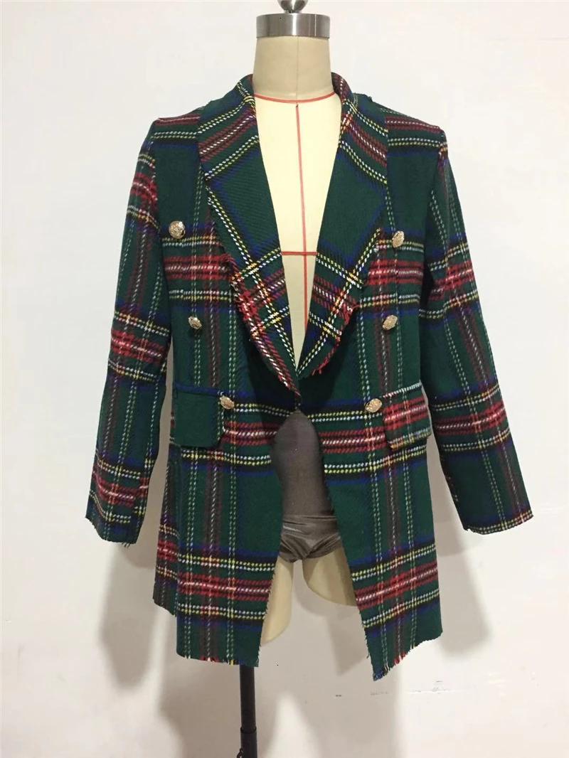 Classic Plaid Chic Autumn Blazer Jacket Women Street wear Tweed Grid Lapel Suit Winter Coat Female Casual Coats |