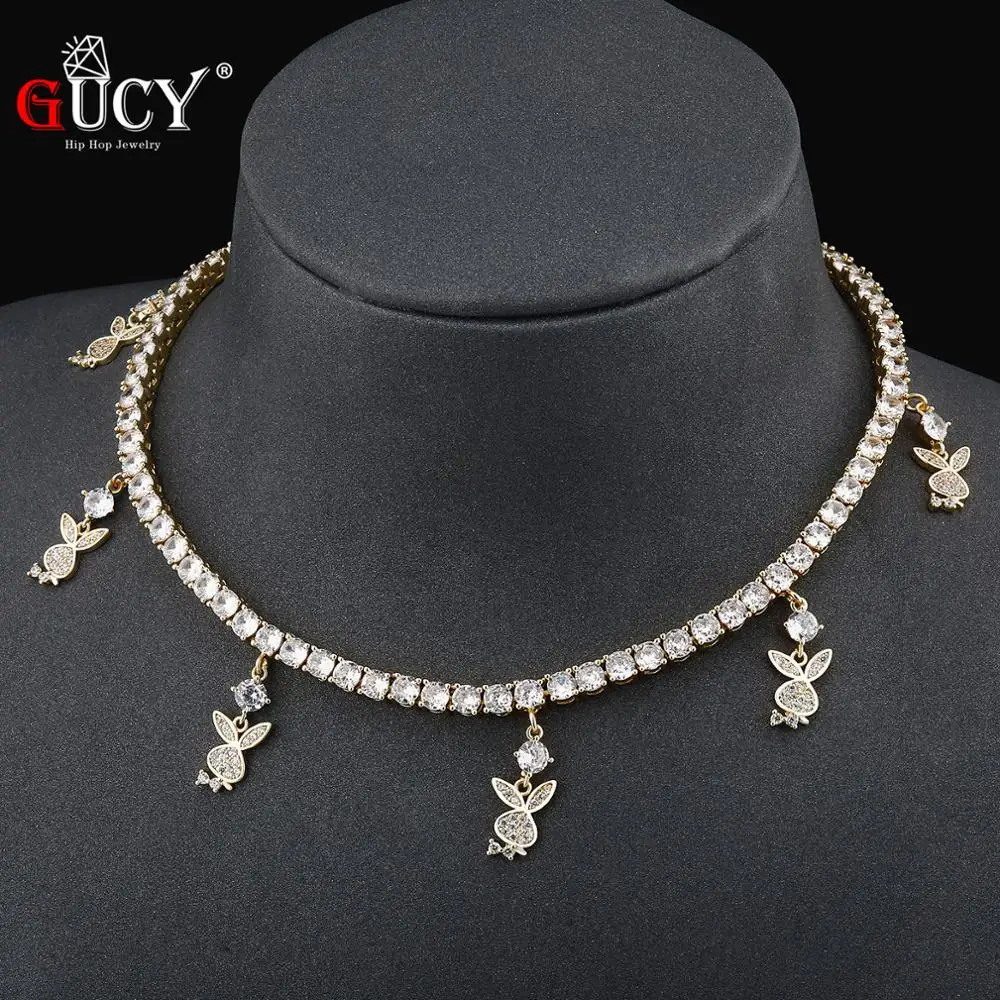 

Цепь для тенниса GUCY с подвеской в виде кролика, женское ожерелье, модное циркониевое ювелирное изделие с регулируемой длиной