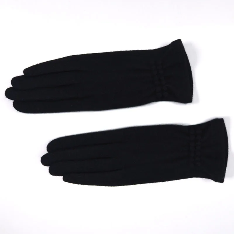 Зимние женские шерстяные перчатки, кашемировые осенние толстые теплые рукавицы с сенсорным экраном, женские шерстяные перчатки с полным пальцем, женские роскошные зимние перчатки - Цвет: Black