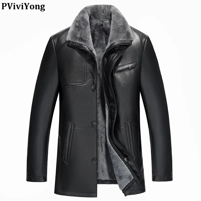 PViviYong 2019 зимняя высококачественная куртка из натуральной кожи, 100% овчина шерстяная подкладка однобортная парка D-0810161