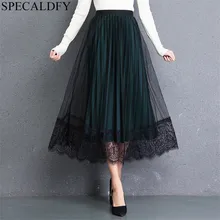 Двухсторонняя одежда, длинная Плиссированная юбка, Женская Черная кружевная юбка, женская большая свободная повседневная юбка,, Весенняя мода, Jupe Femme Saia Longo