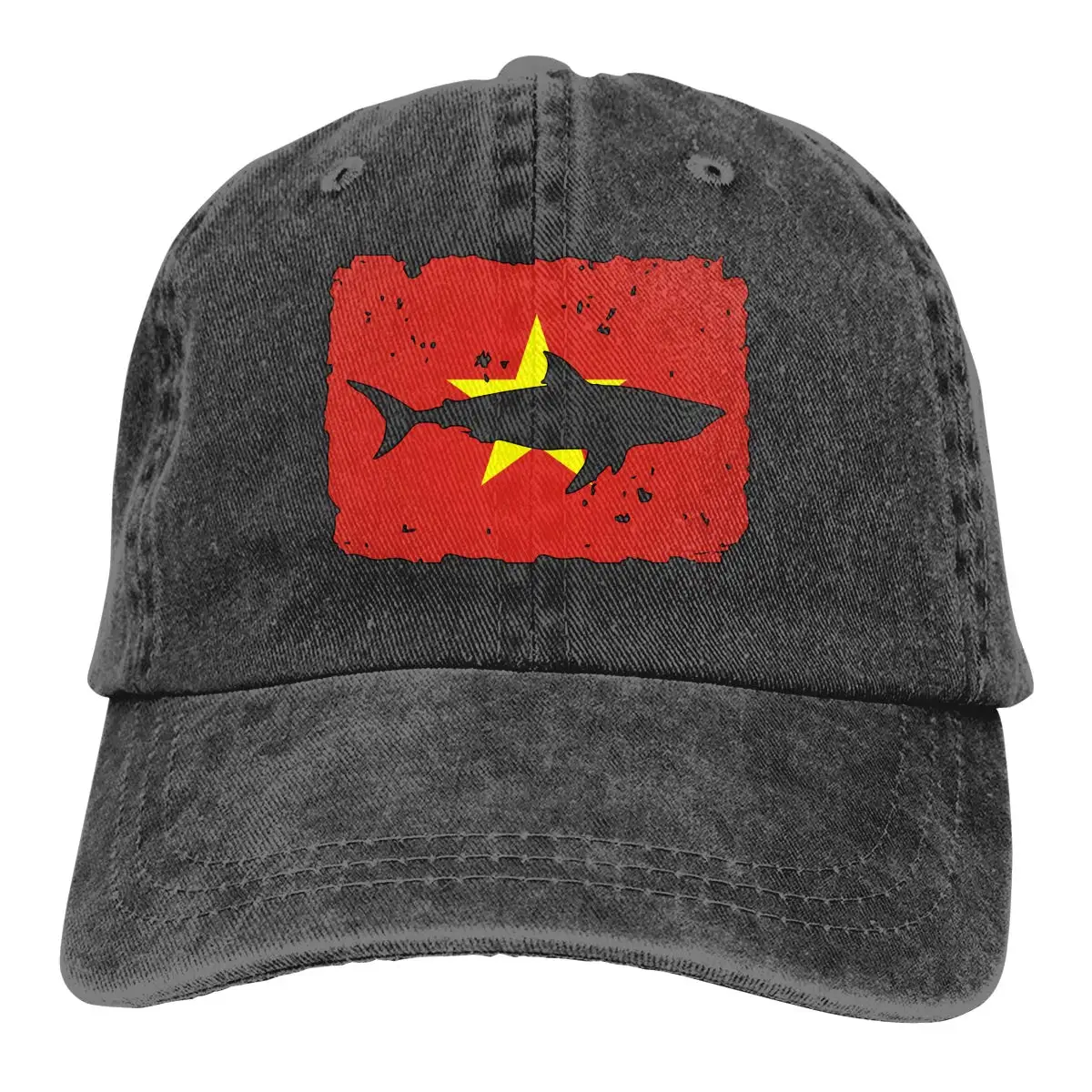 Vintage Shark Vietnam Flag Men Women Adjustable Baseball Caps Denim Fabric Hip Hop Cap |