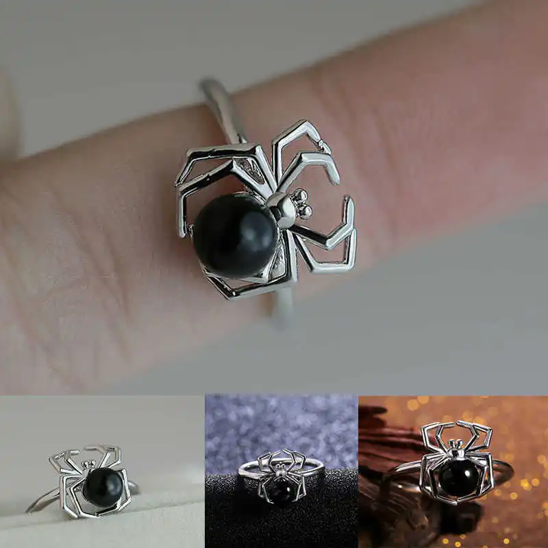Кольцо с пауком круглое ювелирное ограненное женское свадебное черное Size6-10 жемчугом в стиле панк