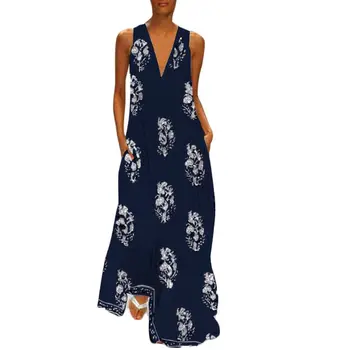 

Women Sleeveless Bohemia Long Maxi Dress Summer Beach Party Sundress Plus E65D