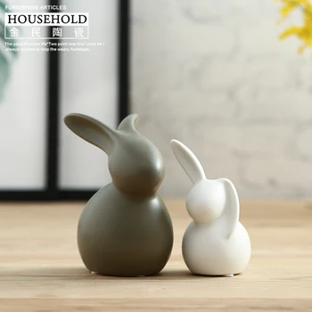 

Creative Nordic Cute Rabbit Ceramics Sculpture Art Animals Minimalist Ornament Crafts Couples Bedroom Ecoration Mini MM60XBJ