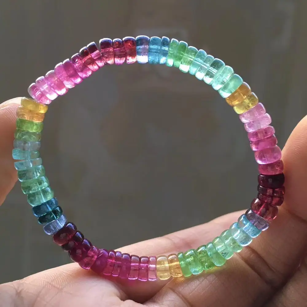 Сертификат натуральный красочный Радужный Турмалин Прозрачный кристаллический браслет круглые бусины 7,1 мм бразильские женские мужские модные AAAAAA