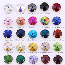 Партиями по 6/8/10/12/14/16/18/25mm 24 цветов Круглый стакан Rivoli камень Пришить с украшением в виде кристаллов Стразы Золотой на кнопках в виде лапы для изготовления одежды