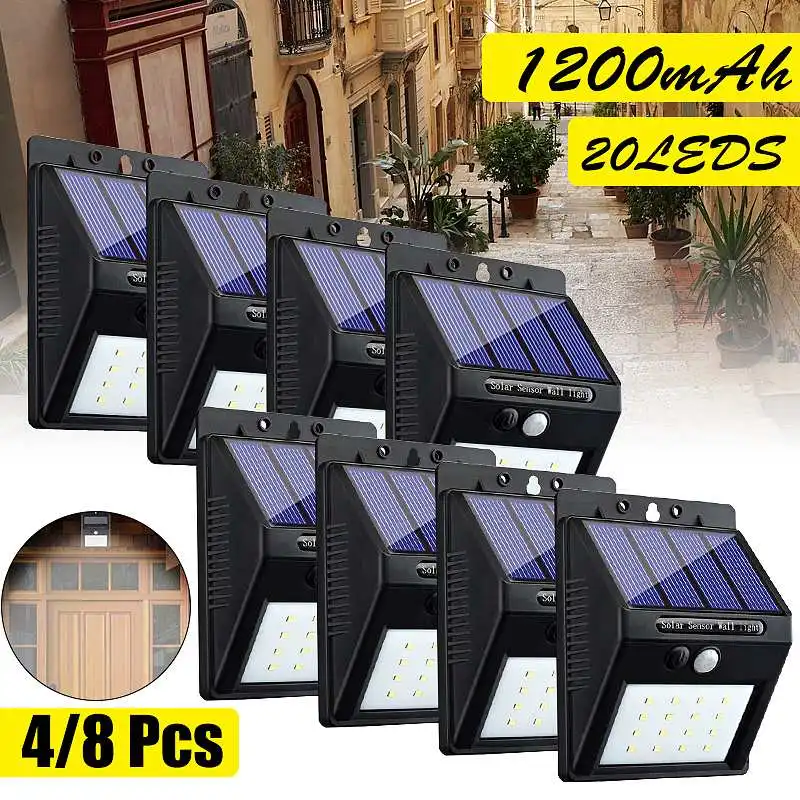 

1/4/8Pcs 20 LED Solar Street Light Waterproof Energy-saving for Home Garden Security PIR Motion Sensor Detection Wall Lamps