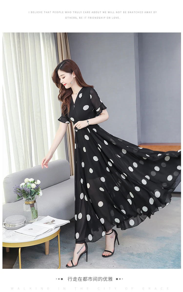 Plus Size Long Polka Dot Dress Women Elegant Summer Big Size Dress Women  Khaki Chiffon Plus Size Maxi Dresses For Women 2023 - AliExpress