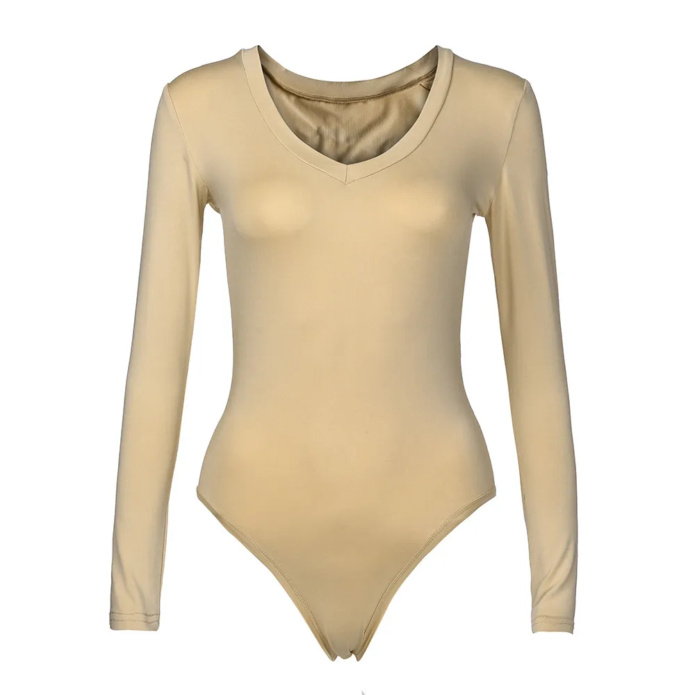 Beige Для женщин моды с круглым вырезом цельное стрейчевая с длинным рукавом и v-образным вырезом декольте Топы с леопардовым принтом сексуальное боди Pajacyki kobiet комбенезон зимовы N4 - Цвет: Beige