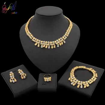 

Yulaili Trendy African Jewelry Sets Crystal Pendant Choker Charm Bracelet Earrings Ring Nigeria Wedding Bridal Accessories Mujer