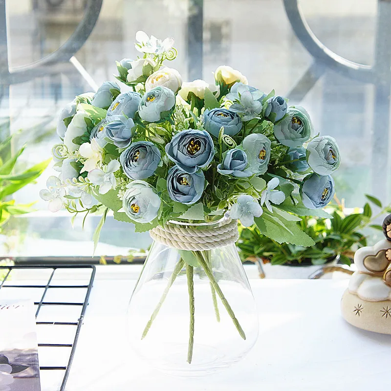 1 букет свежих искусственных роз шелковые Чайные розы DIY букет поддельные цветы для свадебной вечеринки украшение дома
