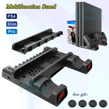 

PS4/ PS4 Pro/ PS4 Slim Console Vertical Stand 2Controller Charging Dock 2Cooling Fan 10Games Disic Storage for Sony Playstation4