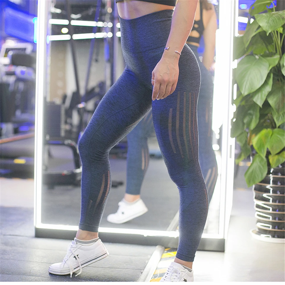 Леггинсы с высокой талией женские тренировочные брюки для йоги колготки Пуш-Ап бесшовные леггинсы однотонные колготки для бега дышащие S-L полной длины